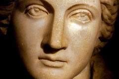 Marble bust of an ancient Greek woman. Antalya Archaeology Musuem,Asia Minor.