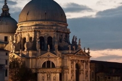 The Salute church at dusk, with gondola, Venice, Italy